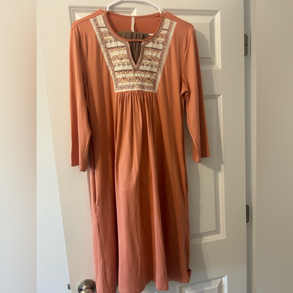 Embroidered Terracotta Dress Size M